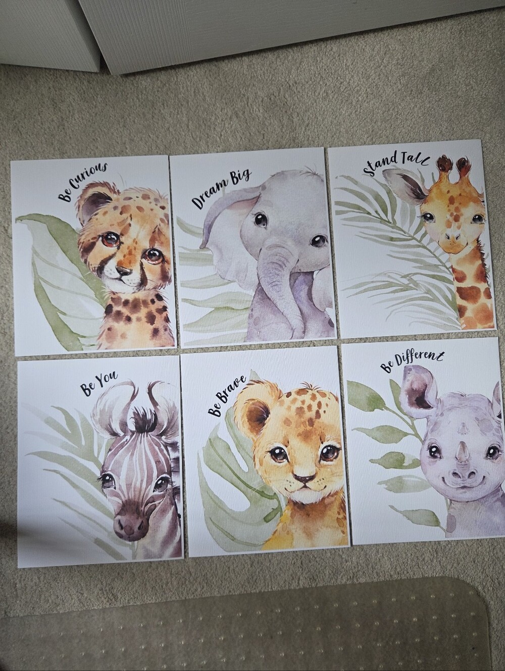 Safari Wall Art Set, Watercolor Baby Animal Textured Cardstock Prints, 8x10